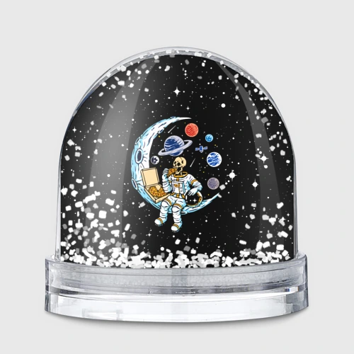 Игрушка Снежный шар Skeleton astronaut eats pizza while sitting on the moon