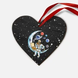 Деревянная игрушка Сердце Skeleton astronaut eats pizza while sitting on the moon