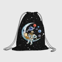 Рюкзак-мешок 3D Skeleton astronaut eats pizza while sitting on the moon