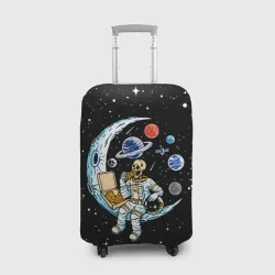 Чехол для чемодана 3D Skeleton astronaut eats pizza while sitting on the moon