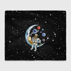 Плед 3D Skeleton astronaut eats pizza while sitting on the moon