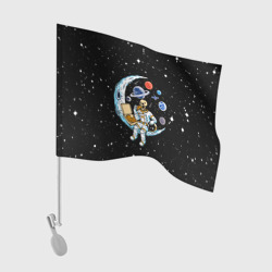 Флаг для автомобиля Skeleton astronaut eats pizza while sitting on the moon