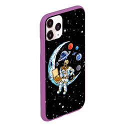 Чехол для iPhone 11 Pro Max матовый Skeleton astronaut eats pizza while sitting on the moon - фото 2