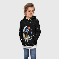 Детская толстовка 3D Skeleton astronaut eats pizza while sitting on the moon - фото 2