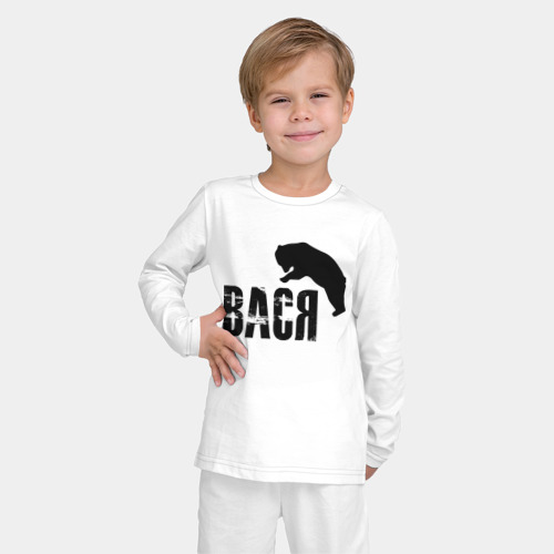 Детская пижама с лонгсливом хлопок Вася и медведь, цвет белый - фото 3