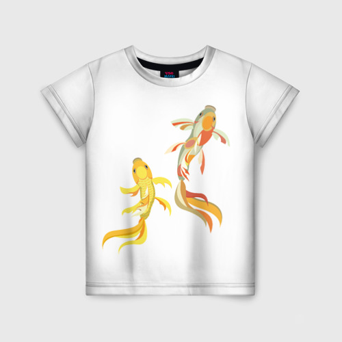 Детская футболка 3D с принтом Пляшущие карпы, вид спереди #2