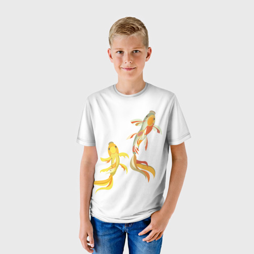 Детская футболка 3D с принтом Пляшущие карпы, фото на моделе #1