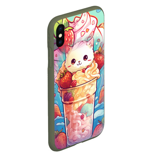 Чехол для iPhone XS Max матовый с принтом Клубничное мороженое и котик, вид сбоку #3