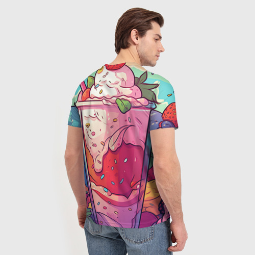 Мужская футболка 3D с принтом Котик в  фруктовом мороженом, вид сзади #2