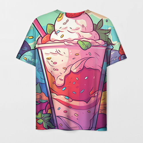 Мужская футболка 3D с принтом Котик в  фруктовом мороженом, вид сзади #1