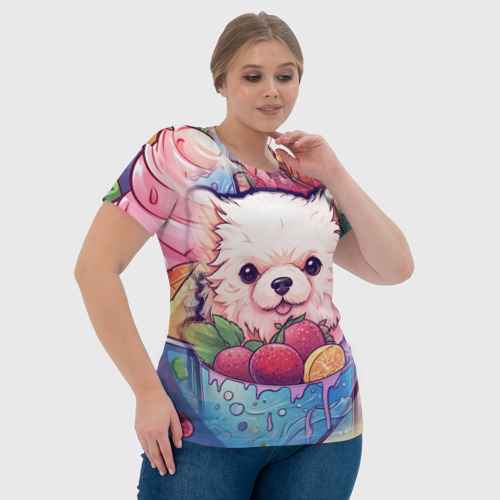 Женская футболка 3D с принтом Пушистый песик в  коктейле, фото #4
