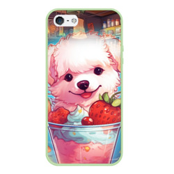 Чехол для iPhone 5/5S матовый Милый белый щенок в коктейле