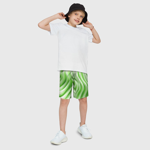 Детские спортивные шорты 3D Белые и зеленый волны, цвет 3D печать - фото 3