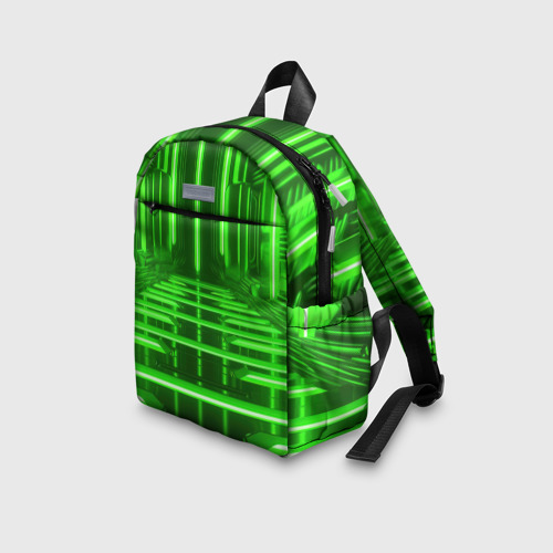 Детский рюкзак 3D с принтом Зеленые световые объекты, вид сбоку #3
