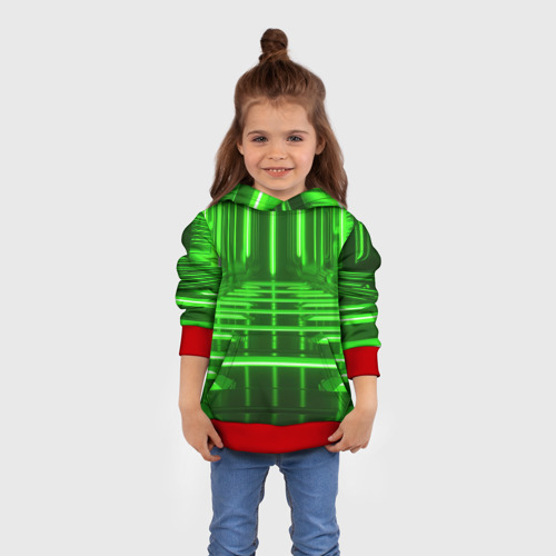Детская толстовка 3D с принтом Зеленые световые объекты, вид сбоку #3