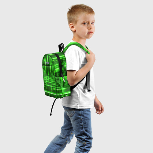 Детский рюкзак 3D с принтом Зеленые световые объекты, вид сзади #1