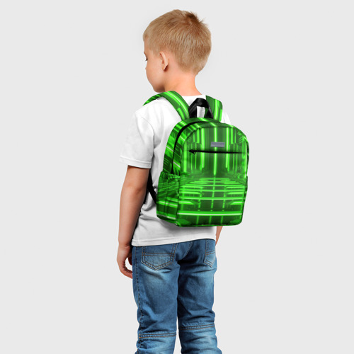 Детский рюкзак 3D с принтом Зеленые световые объекты, фото на моделе #1