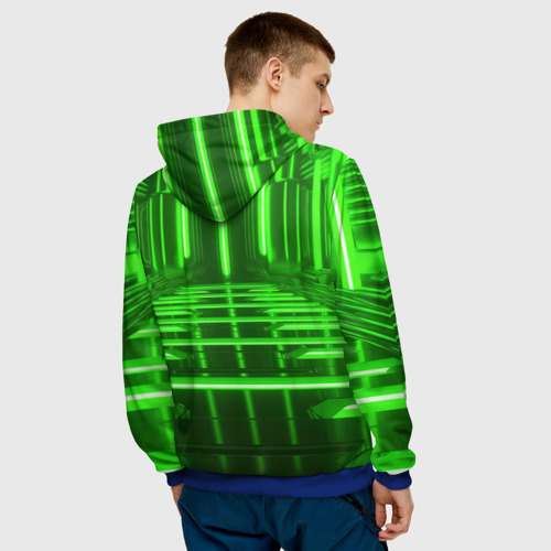 Мужская толстовка 3D с принтом Зеленые световые объекты, вид сзади #2