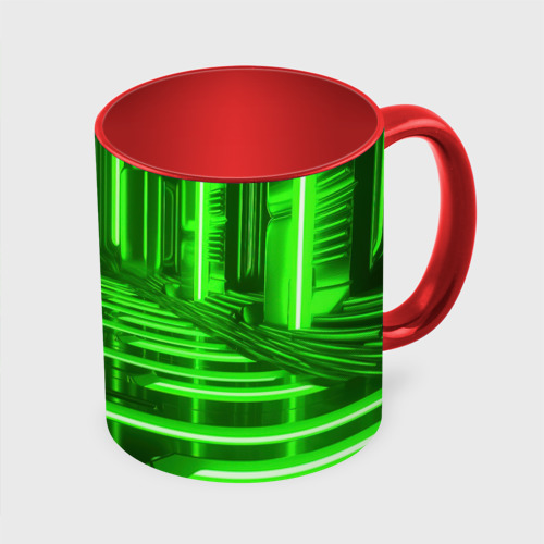 Кружка с полной запечаткой с принтом Зеленые световые объекты, вид сбоку #3