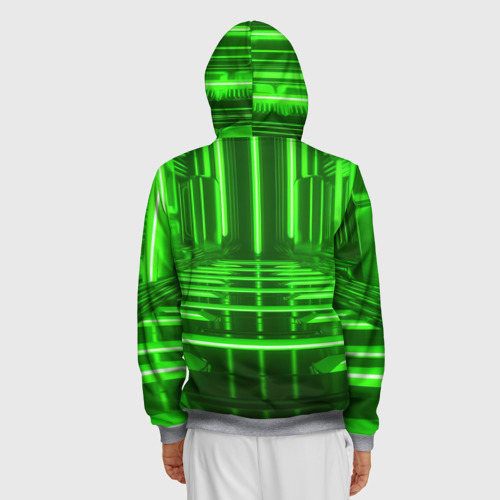 Мужская толстовка 3D на молнии с принтом Зеленые световые объекты, вид сзади #2