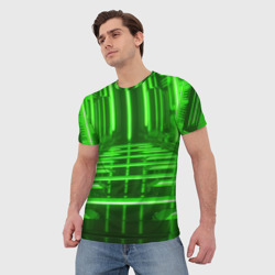 Мужская футболка 3D Зеленые световые объекты - фото 2