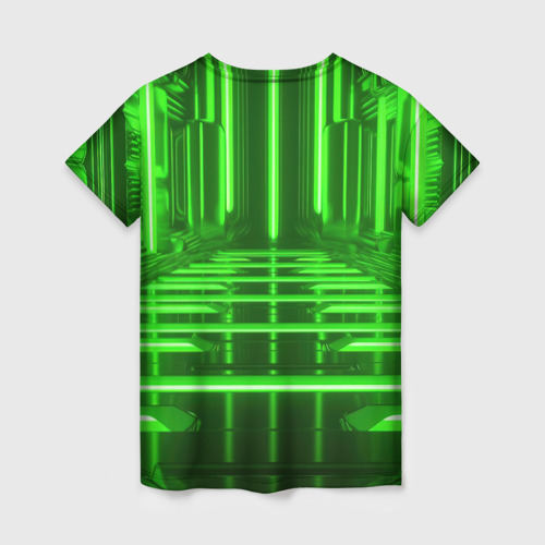 Женская футболка 3D с принтом Зеленые световые объекты, вид сзади #1