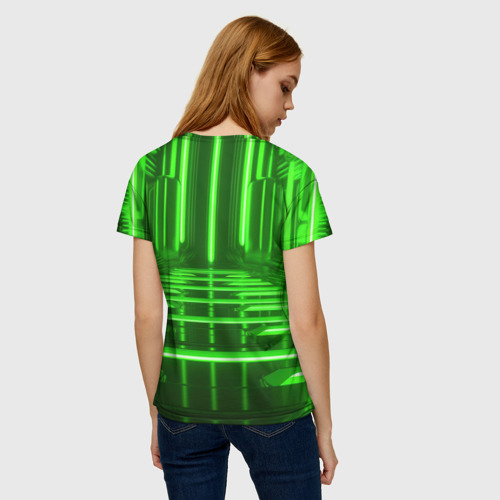 Женская футболка 3D с принтом Зеленые световые объекты, вид сзади #2