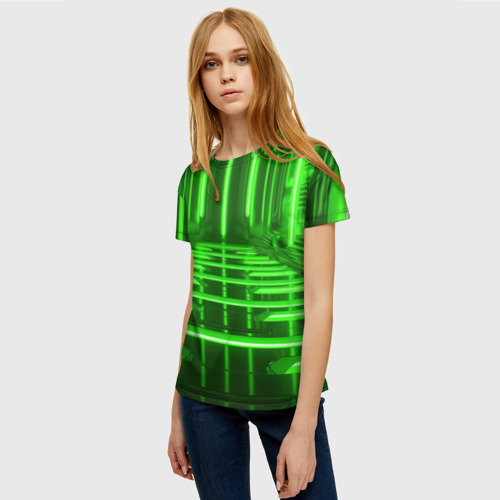 Женская футболка 3D с принтом Зеленые световые объекты, фото на моделе #1