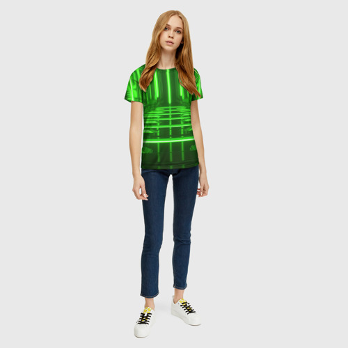 Женская футболка 3D с принтом Зеленые световые объекты, вид сбоку #3