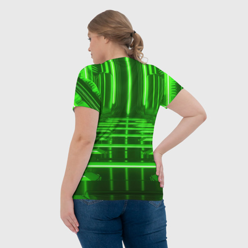 Женская футболка 3D с принтом Зеленые световые объекты, вид сзади #2