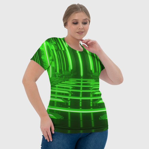 Женская футболка 3D с принтом Зеленые световые объекты, фото #4