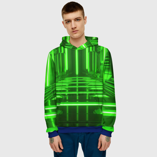 Мужская толстовка 3D с принтом Зеленые световые объекты, фото на моделе #1
