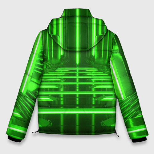 Мужская зимняя куртка 3D с принтом Зеленые световые объекты, вид сзади #1