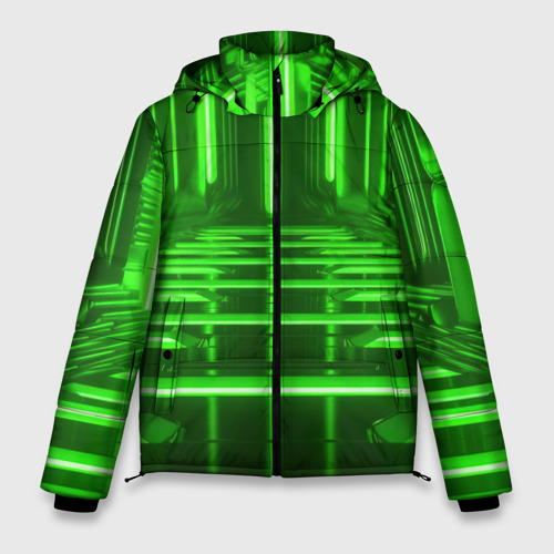 Мужская зимняя куртка 3D с принтом Зеленые световые объекты, вид спереди #2