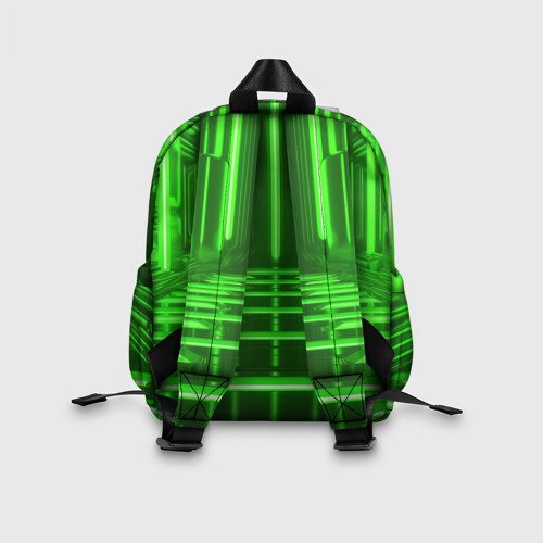 Детский рюкзак 3D с принтом Зеленые световые объекты, вид сзади #2