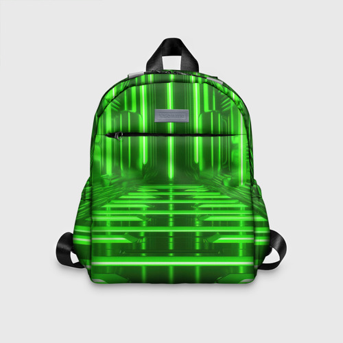 Детский рюкзак 3D с принтом Зеленые световые объекты, вид спереди #2