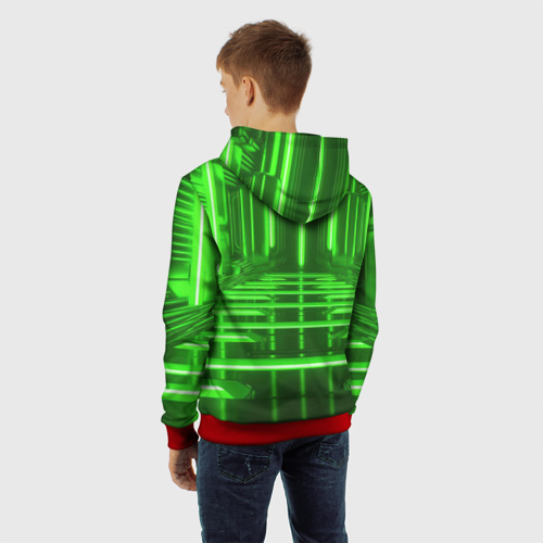 Детская толстовка 3D с принтом Зеленые световые объекты, вид сзади #2