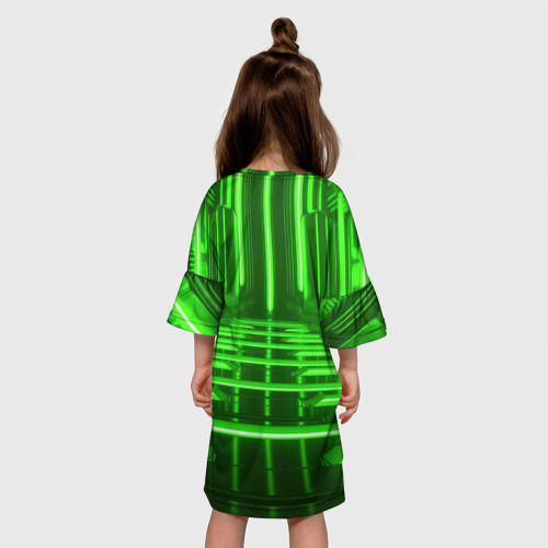 Детское платье 3D с принтом Зеленые световые объекты, вид сзади #2