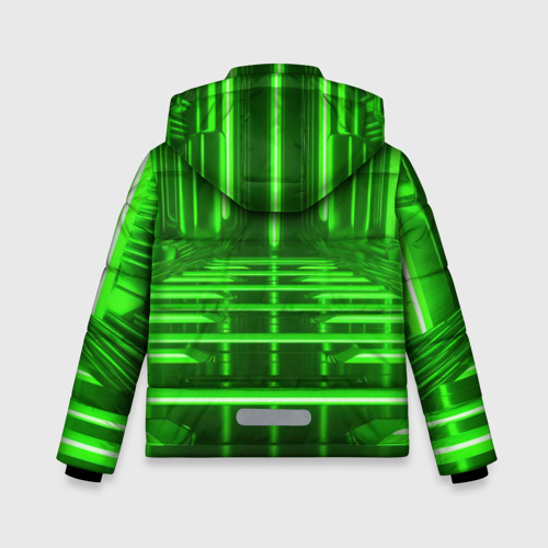 Зимняя куртка для мальчиков 3D с принтом Зеленые световые объекты, вид сзади #1