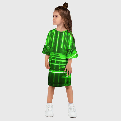 Детское платье 3D с принтом Зеленые световые объекты, фото на моделе #1