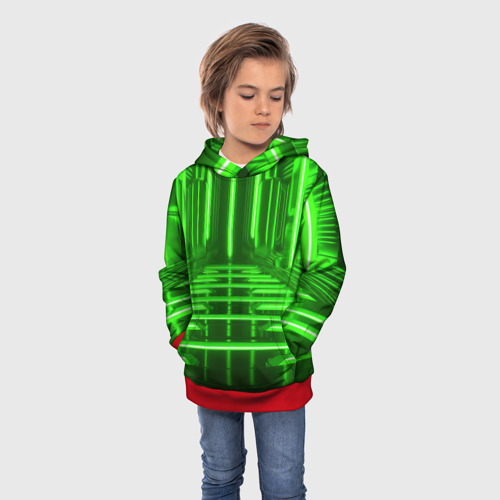 Детская толстовка 3D с принтом Зеленые световые объекты, фото на моделе #1
