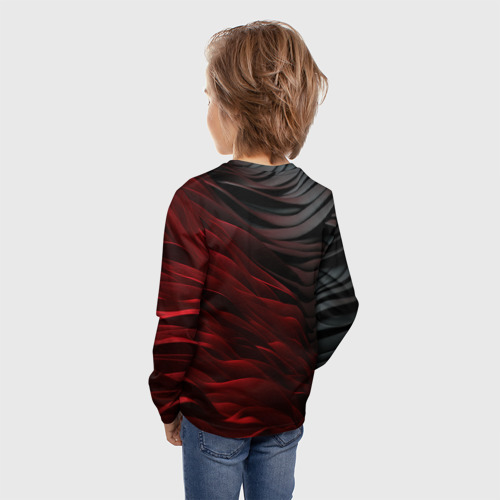 Детский лонгслив 3D с принтом Темно-красная текстура, вид сзади #2