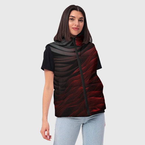 Женский жилет утепленный 3D с принтом Темно-красная текстура, фото на моделе #1