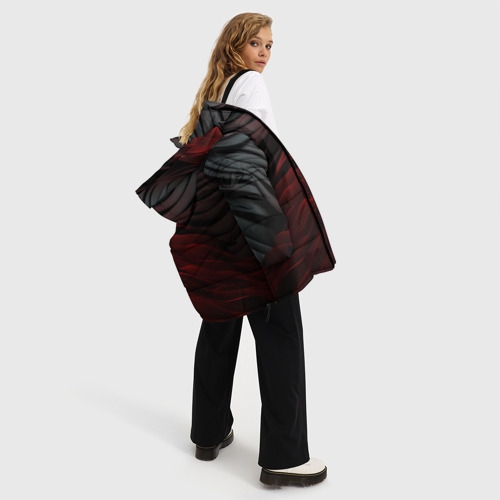 Женская зимняя куртка 3D с принтом Темно-красная текстура, вид сбоку #3