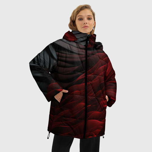 Женская зимняя куртка 3D с принтом Темно-красная текстура, фото на моделе #1