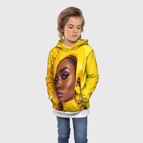 Детская толстовка 3D с принтом Девушка в жёлтом балахоне, фото на моделе #1