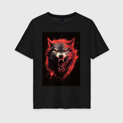 Женская футболка хлопок Oversize Red wolf