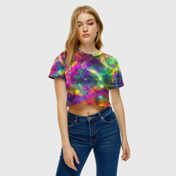 Женская футболка Crop-top 3D Яркий неоновый космос - фото 2