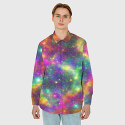 Мужская рубашка oversize 3D Яркий неоновый космос - фото 2
