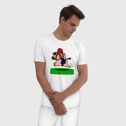 Мужская пижама хлопок с принтом Наездник в прыжке на лошадке, фото на моделе #1